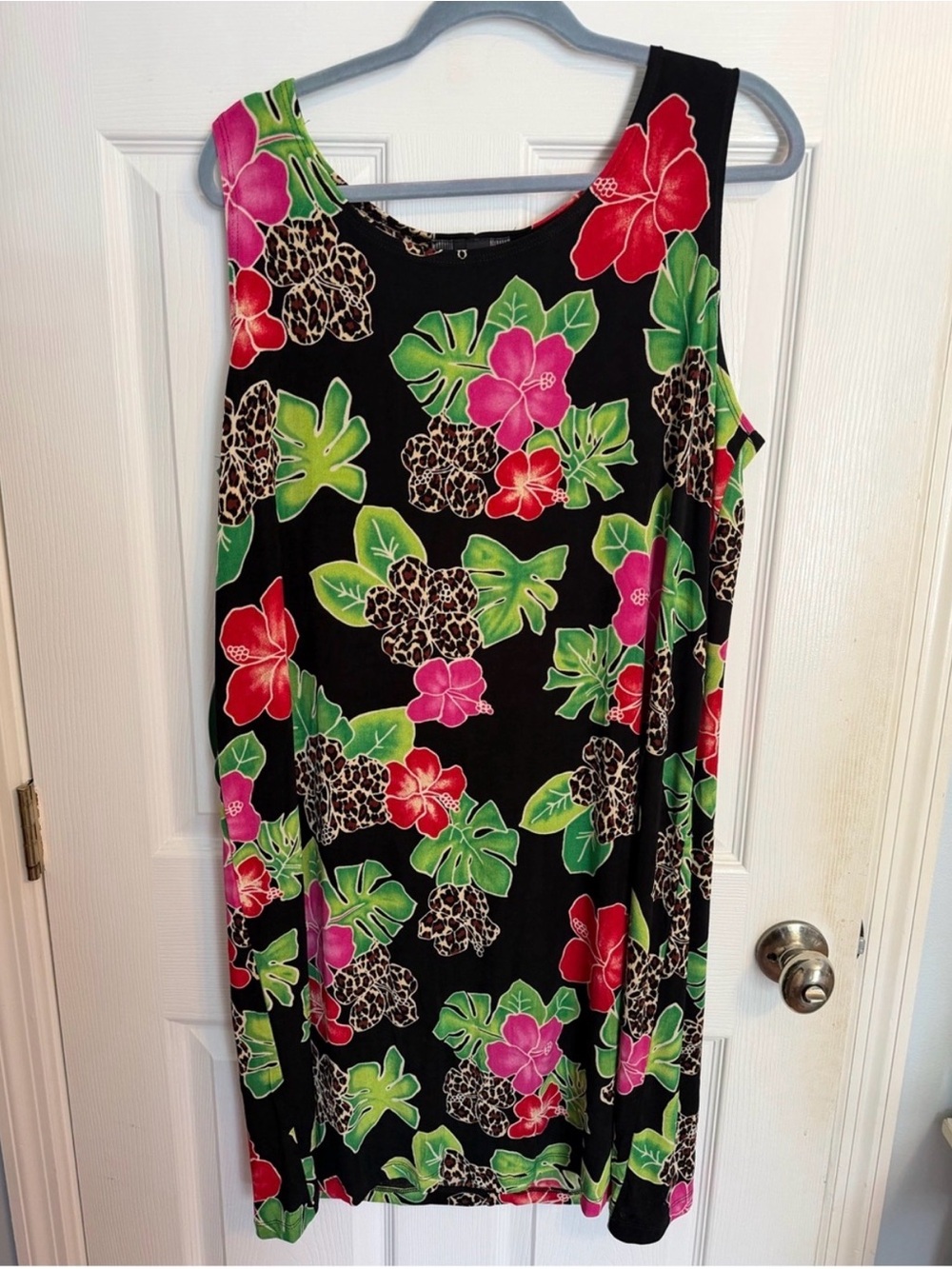 Black Tropical Floral Tank Tiki Vintage Animal Print Dress